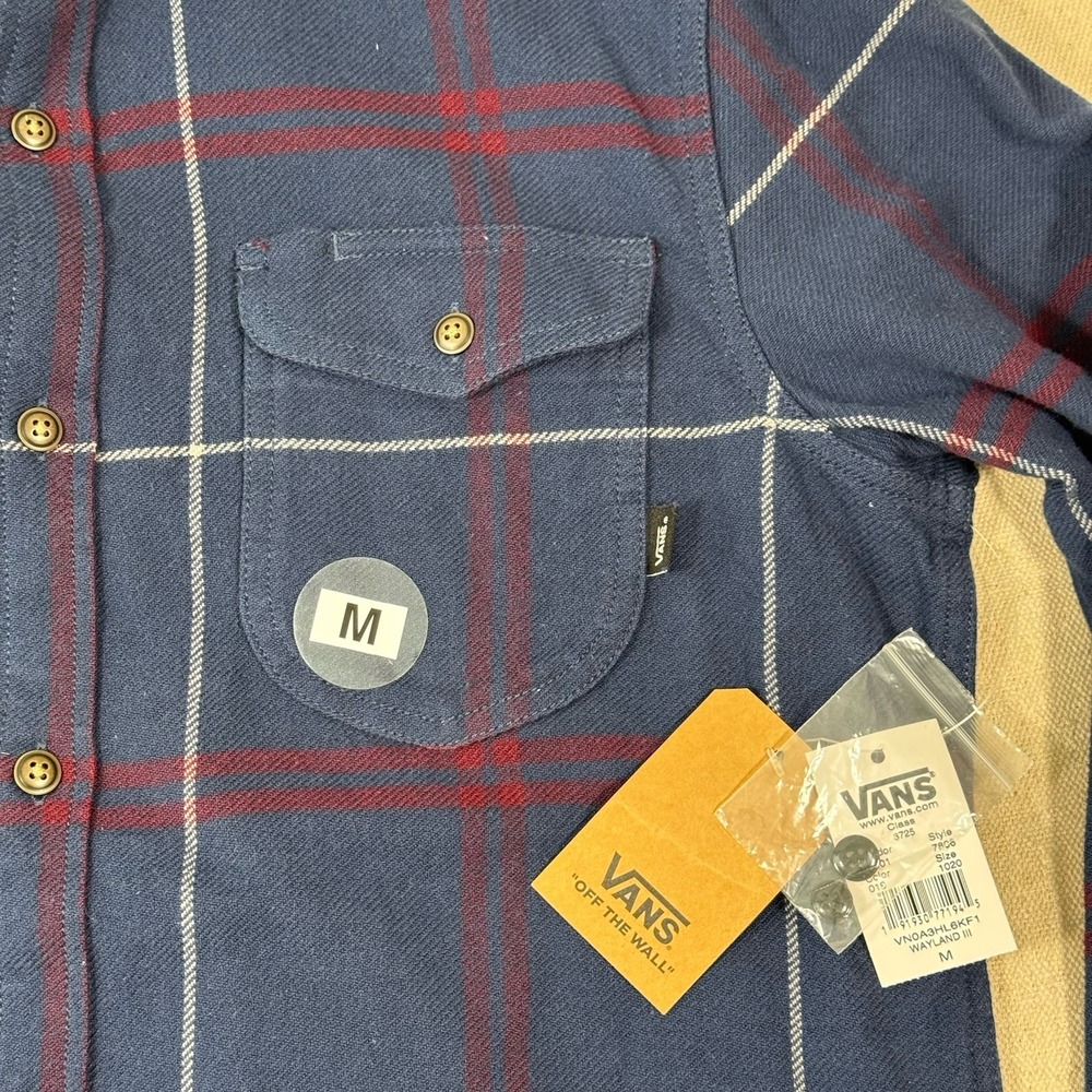 Vans Wayland III Flannel Shirt Medium Tailored Fit Navy Plaid‎ NWT - Picture 5 of 12